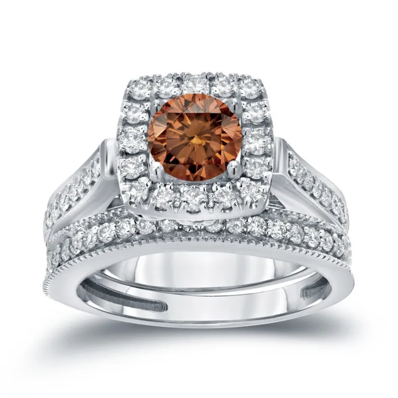 Auriya Vintage 1ctw Round Halo Brown Diamond Engagement Ring Set 14k Gold sold by Zulily