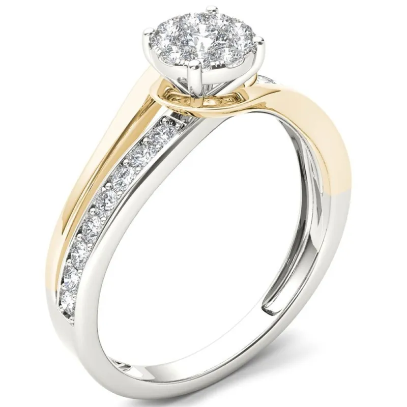 De Couer 10k Yellow Two-Tone White Gold 3/8ct TDW Diamond Bypass Cluster Engagement Ring sold by Zulily