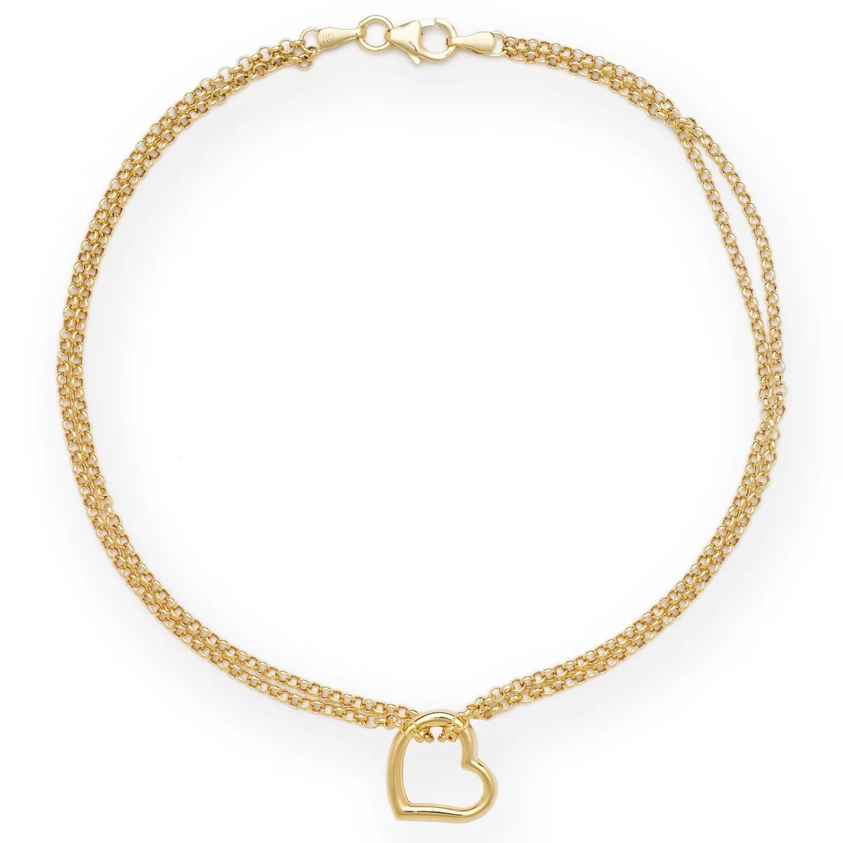 Curata 14k Yellow or White Gold 10" Double Strand Open Heart Anklet sold by Zulily product image thumbnail 2