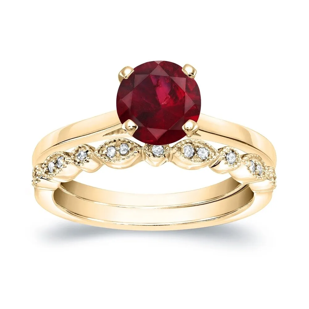 Auriya 14k Gold 3/4ctw Vintage Solitaire Ruby Engagement Ring Set 1/6ctw sold by Zulily product image thumbnail 2