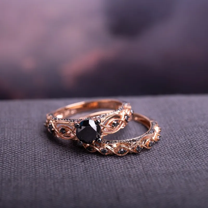 Miadora 10k Rose Gold with Black Rhodium 1 3/8ct TDW Black Diamond Infinity Bridal Set sold by Zulily