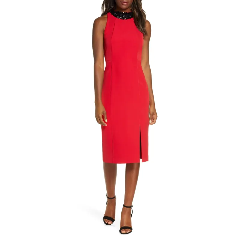 Taylor Women's Paillette Neck Sheath Dress Red Size 6 sold by Zulily