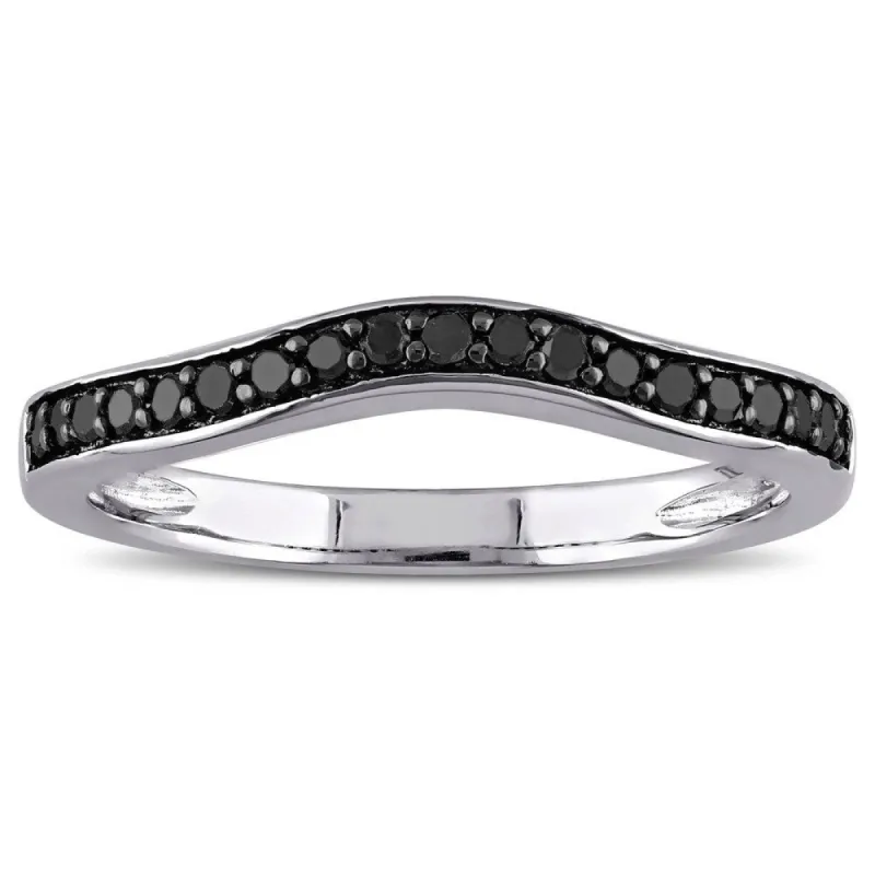 Miadora Sterling Silver and Black Rhodium Plated Silver 1/5ct TDW Black Diamond Chevron Wedding Band sold by Zulily