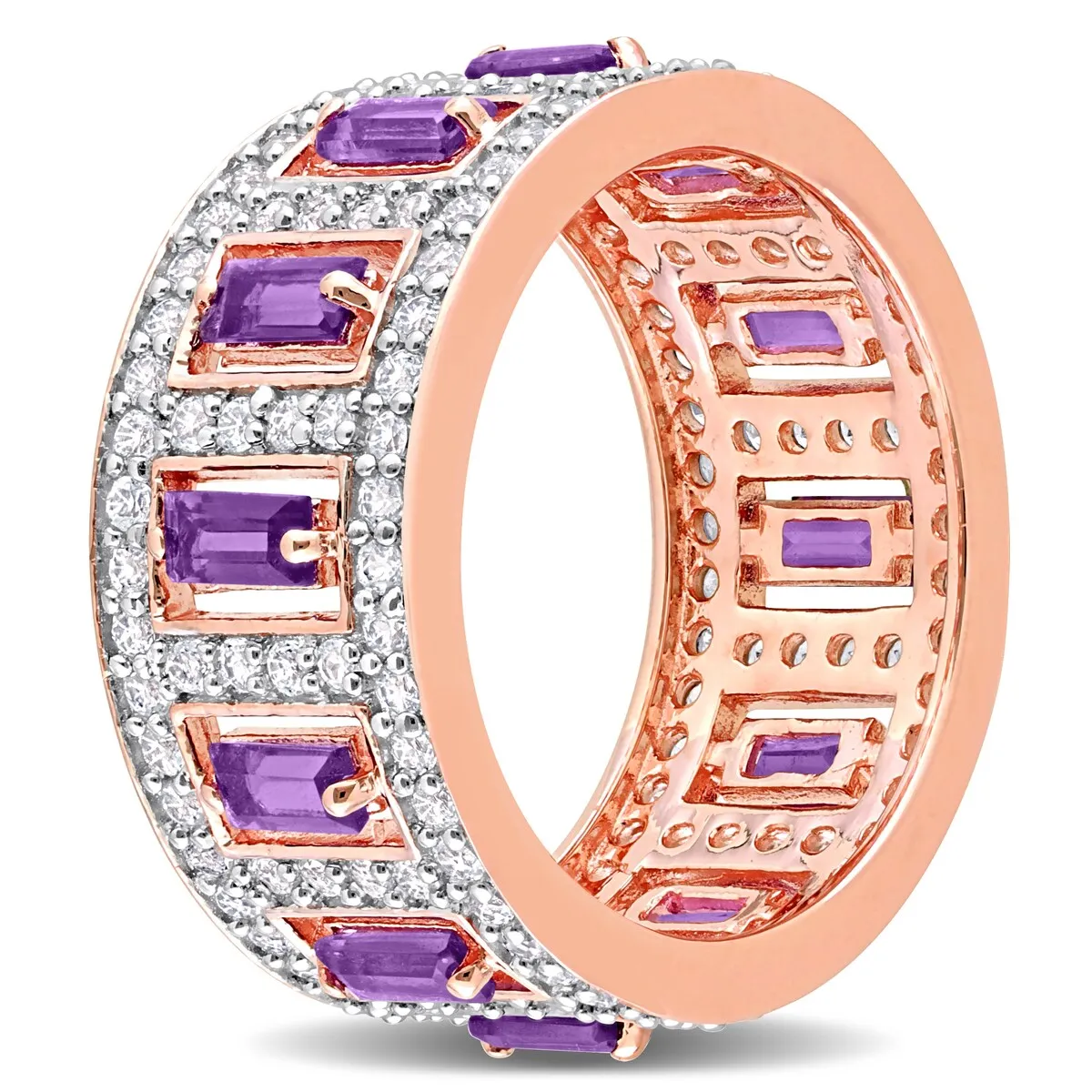 Miadora African Amethyst and White Topaz Eternity Ring in Rose Plated Sterling Silver sold by Zulily product image thumbnail 2