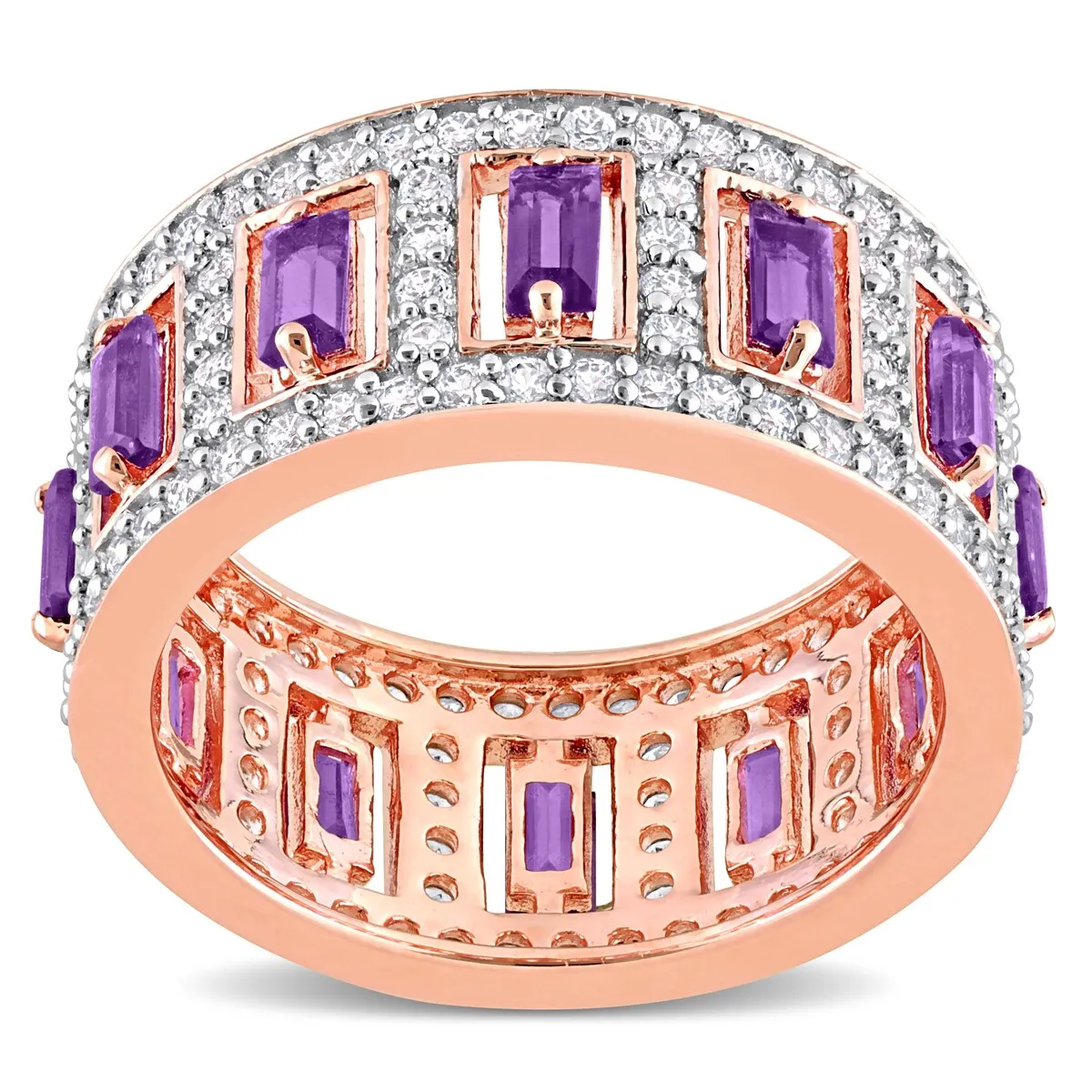 Miadora African Amethyst and White Topaz Eternity Ring in Rose Plated Sterling Silver sold by Zulily