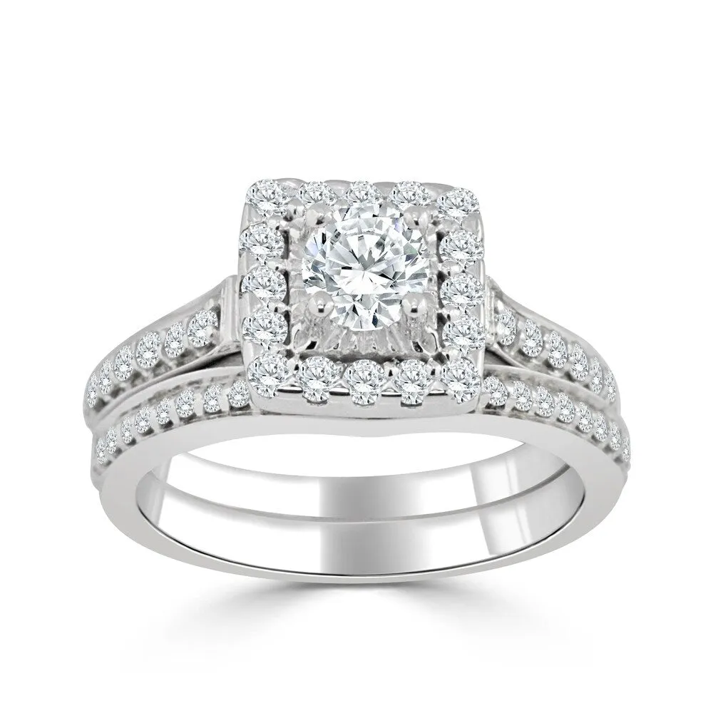 14k Gold Round 1ct TDW Diamond Halo Engagement Ring Set by Auriya sold by Zulily