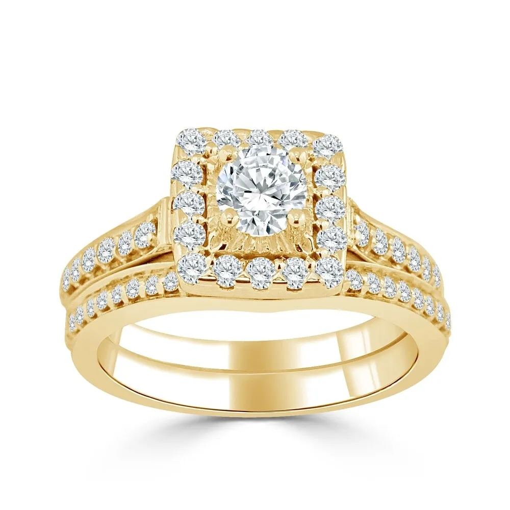 14k Gold Round 1ct TDW Diamond Halo Engagement Ring Set by Auriya sold by Zulily product image thumbnail 2