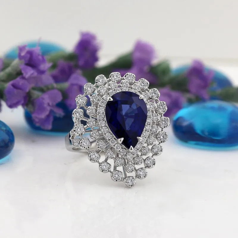 Auriya 18k Gold 5 5/8ct Pear-cut Blue Sapphire Halo Diamond Engagement Ring 1 1/2ct TDW sold by Zulily