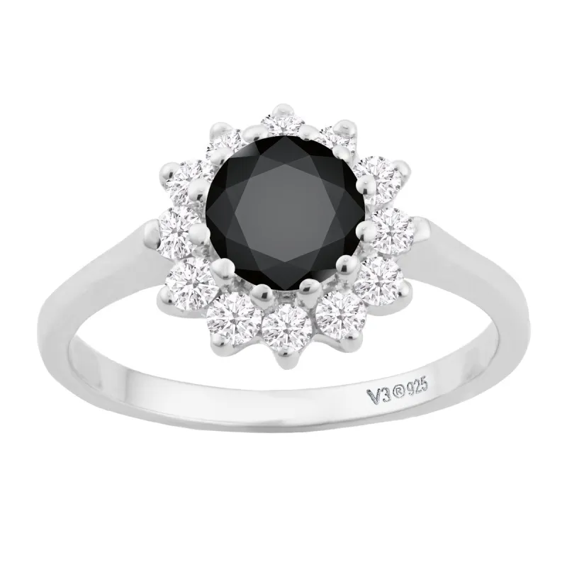 Sterling Silver with Natural Black Diamond and White Topaz Halo Ring sold by Zulily