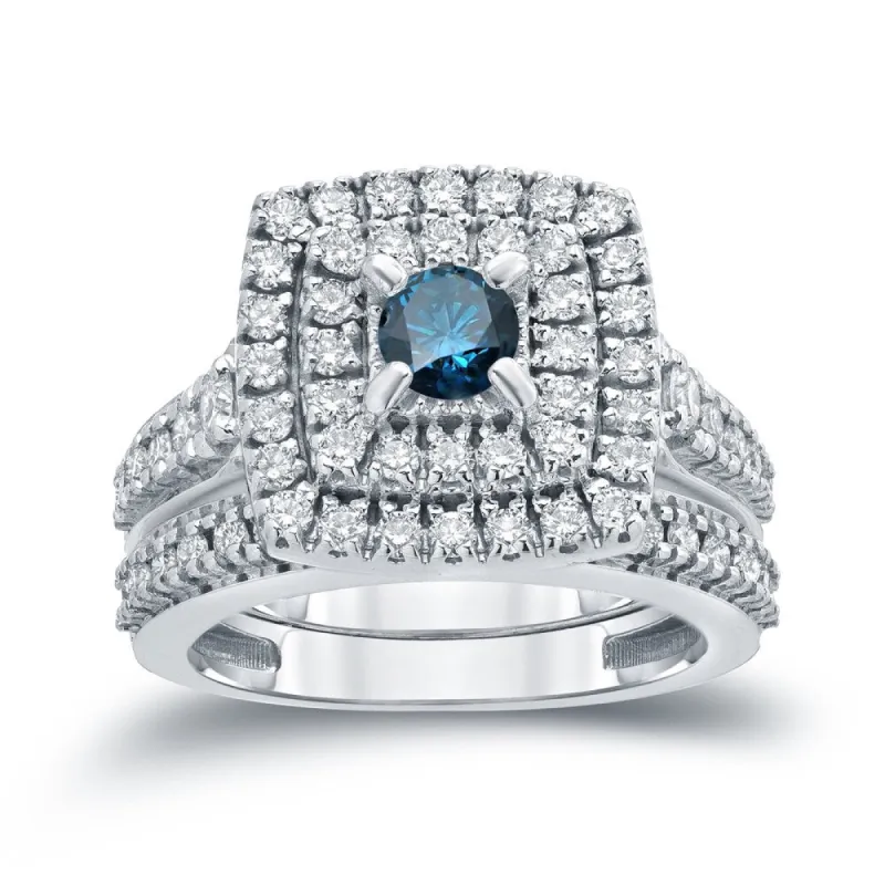 Auriya 1 3/5ctw Blue Halo Diamond Engagement Ring Set 14k Gold sold by Zulily