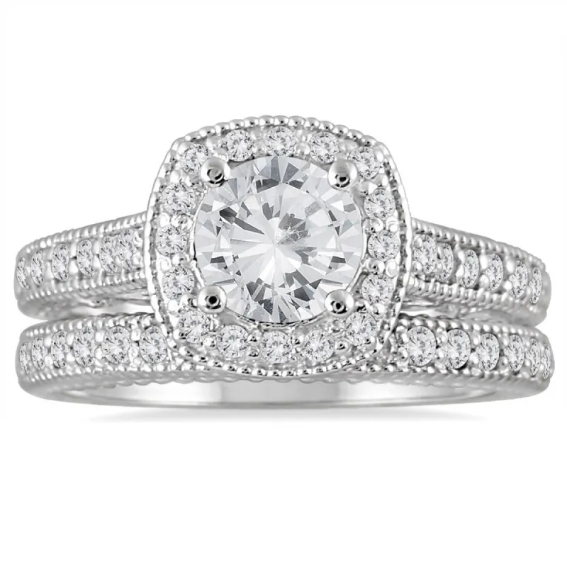 AGS Certified 1 5/8 Carat TW Diamond Halo Bridal Set in 14K White Gold (J-K Color, I2-I3 Clarity) sold by Zulily