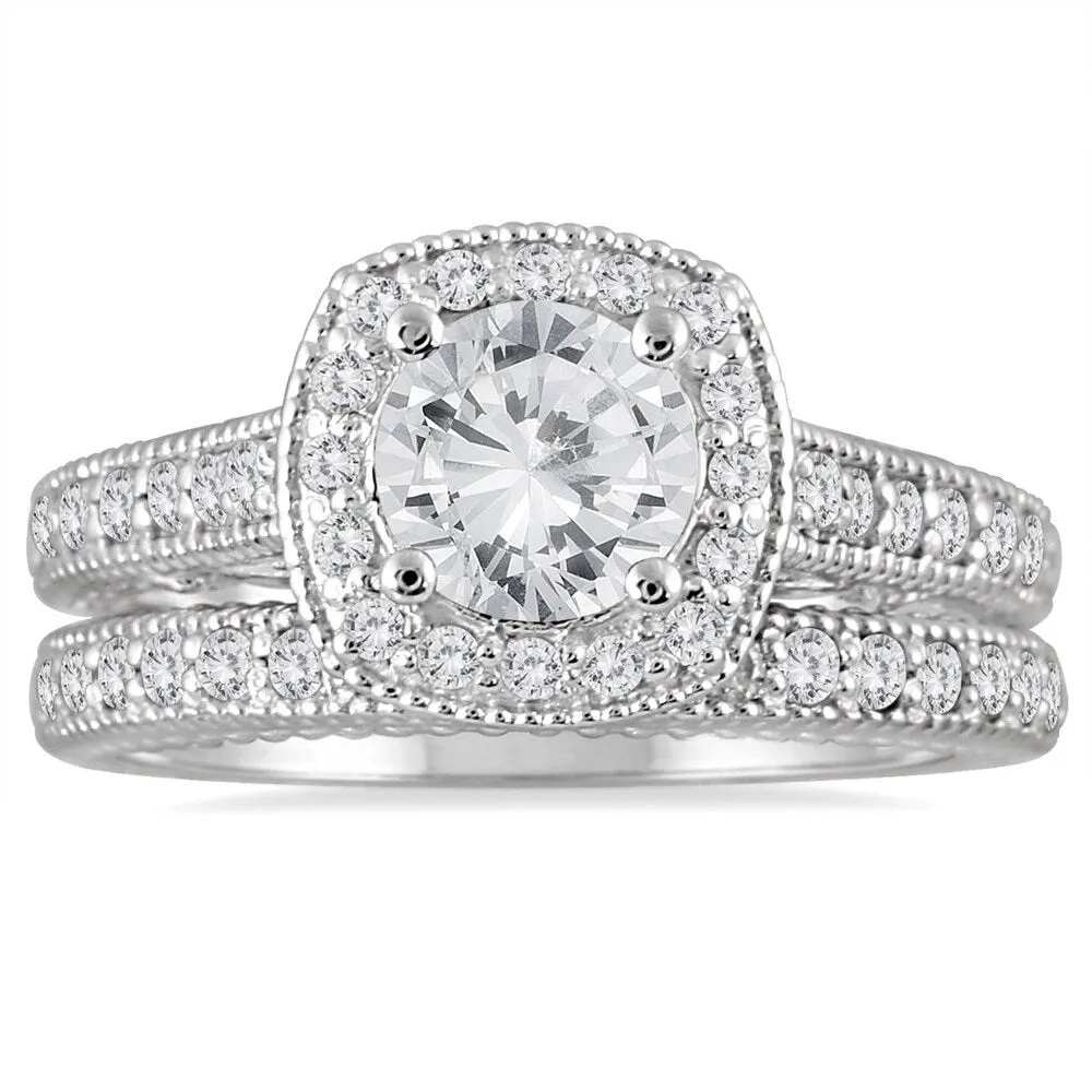 AGS Certified 1 5/8 Carat TW Diamond Halo Bridal Set in 14K White Gold (J-K Color, I2-I3 Clarity) sold by Zulily