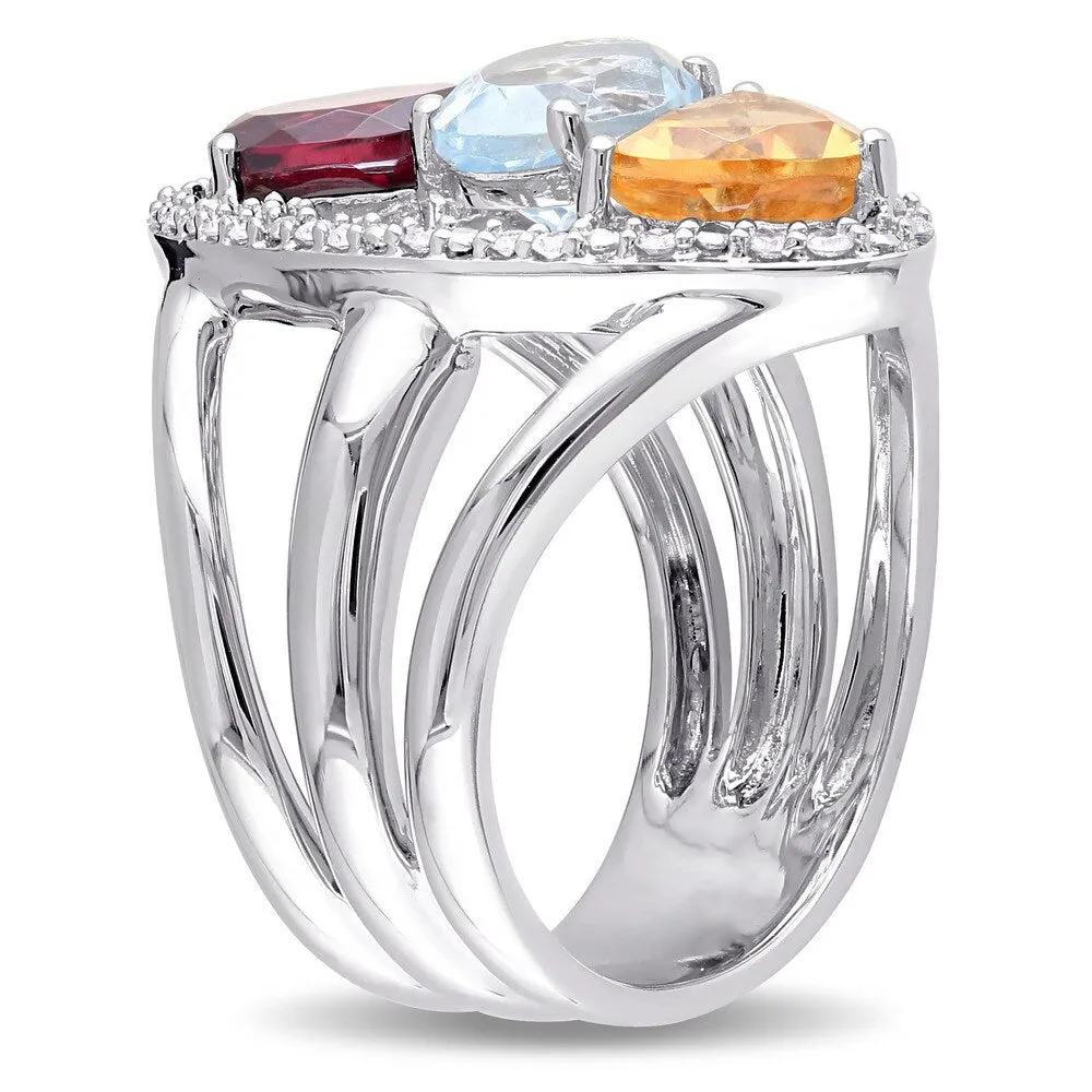 Miadora 14k White Gold Garnet Blue Topaz Citrine and 1/5ct TDW Diamond Teardrop Split-Shank Ring (G- sold by Zulily product image thumbnail 2