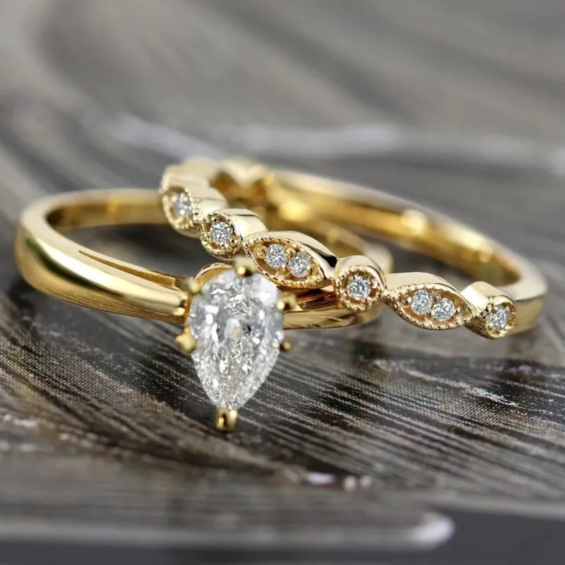 Auriya 14k Gold 1/2ctw Vintage Pear Shape Solitaire Diamond Engagement Ring Set sold by Zulily