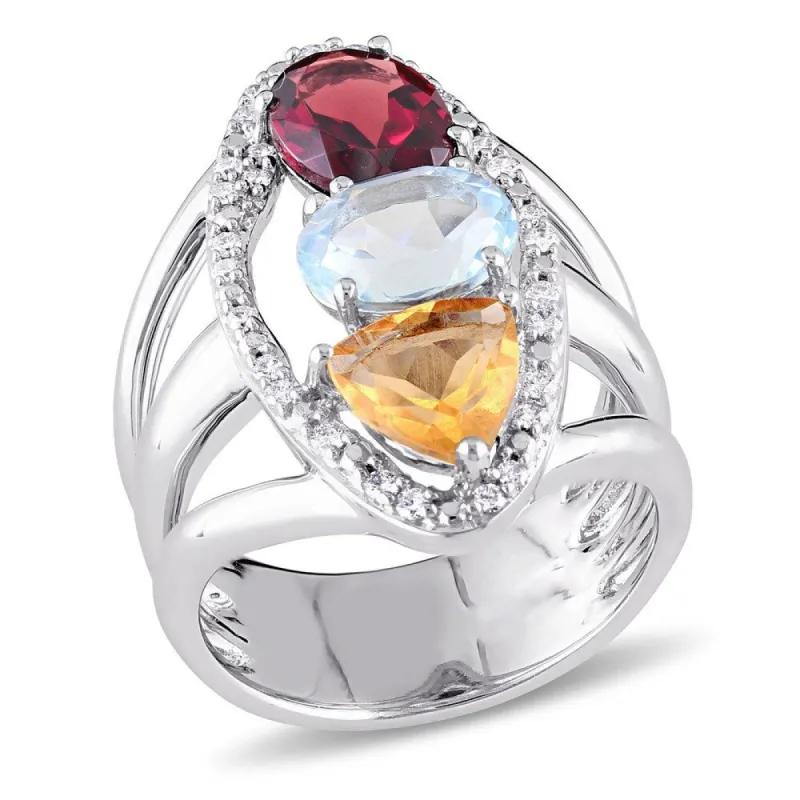 Miadora 14k White Gold Garnet Blue Topaz Citrine and 1/5ct TDW Diamond Teardrop Split-Shank Ring (G- sold by Zulily