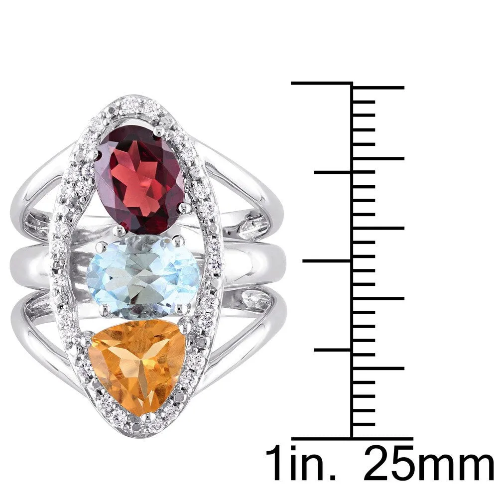 Miadora 14k White Gold Garnet Blue Topaz Citrine and 1/5ct TDW Diamond Teardrop Split-Shank Ring (G- sold by Zulily product image thumbnail 3