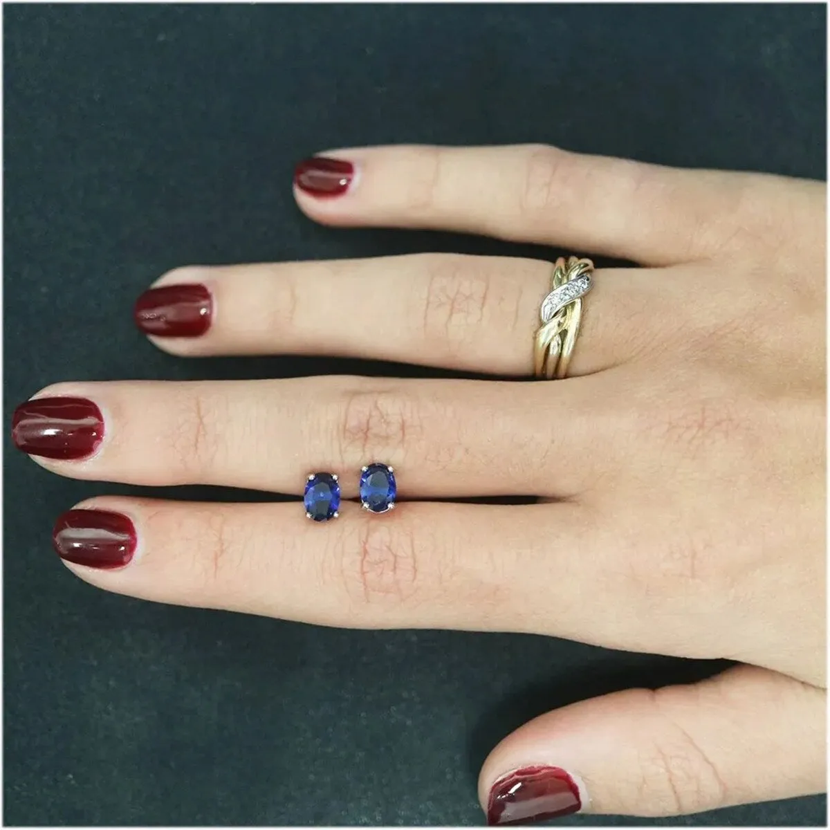 925 Sterling Silver Oval Cut Sapphire Stud Earrings sold by Zulily product image thumbnail 2