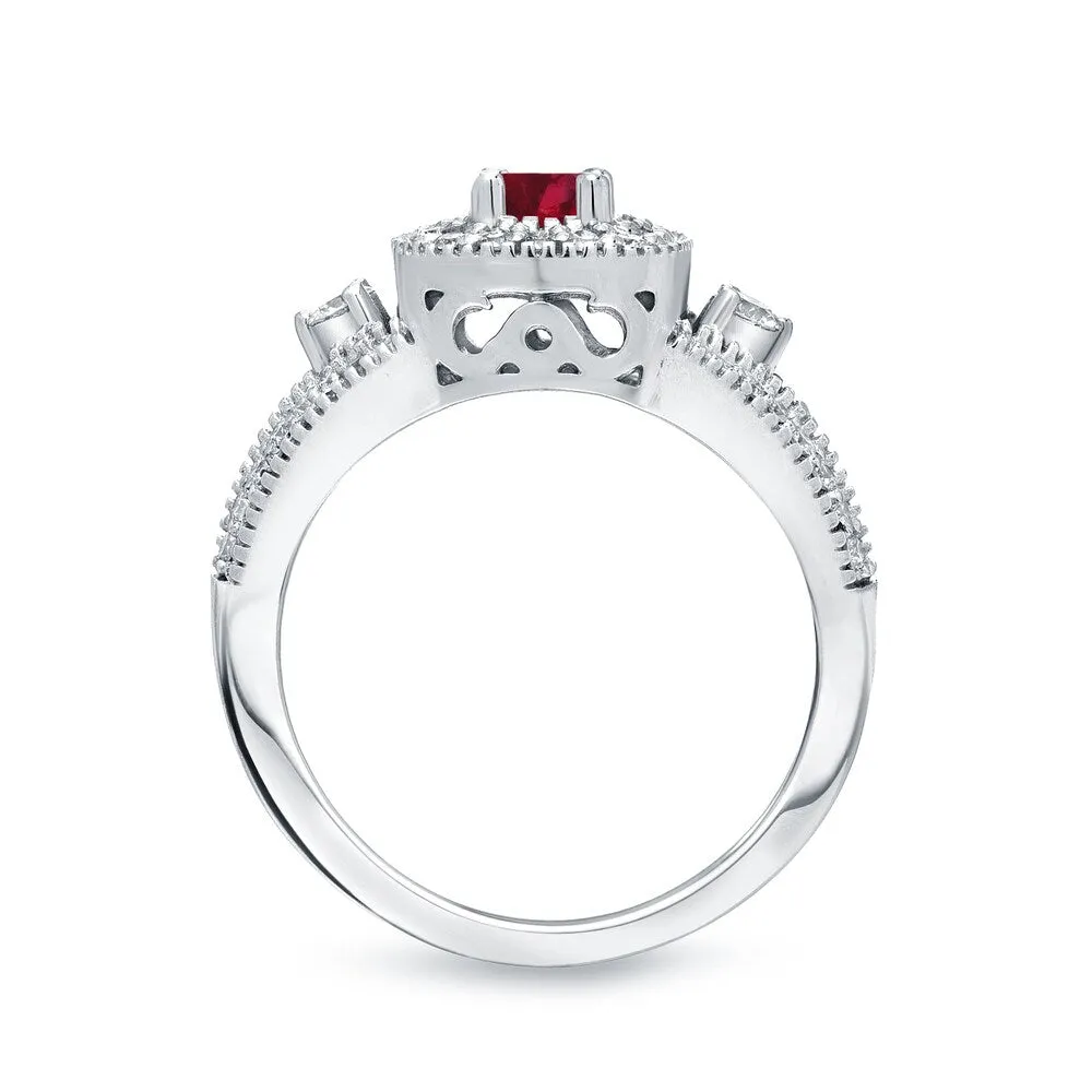 Auriya Vintage Inspired 1/5ct Red Ruby and 1/2ctw Halo Diamond Engagement Ring Set 14kt Gold sold by Zulily product image thumbnail 2