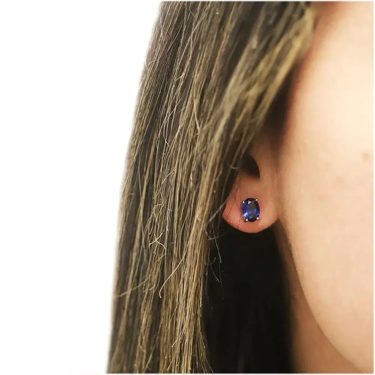 925 Sterling Silver Oval Cut Sapphire Stud Earrings sold by Zulily product image thumbnail 4