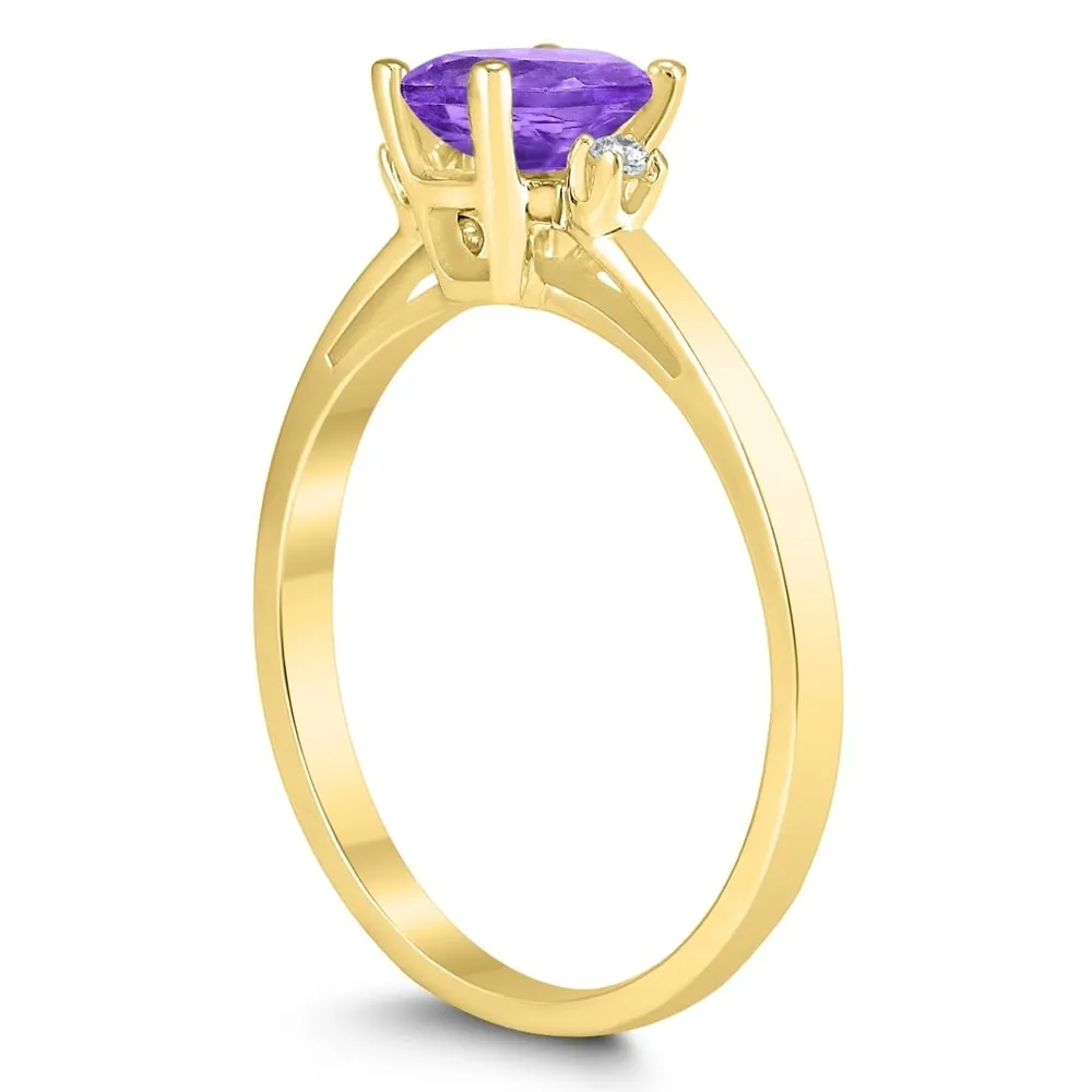 Emerald Cut 6X4MM Amethyst and Diamond Three Stone Ring in 10K Yellow Gold sold by Zulily product image thumbnail 2
