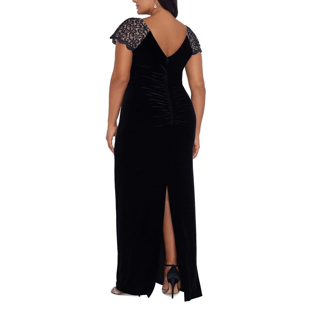 XSCAPE Women's Slit Back Velvet Dress Black sold by Zulily product image thumbnail 2