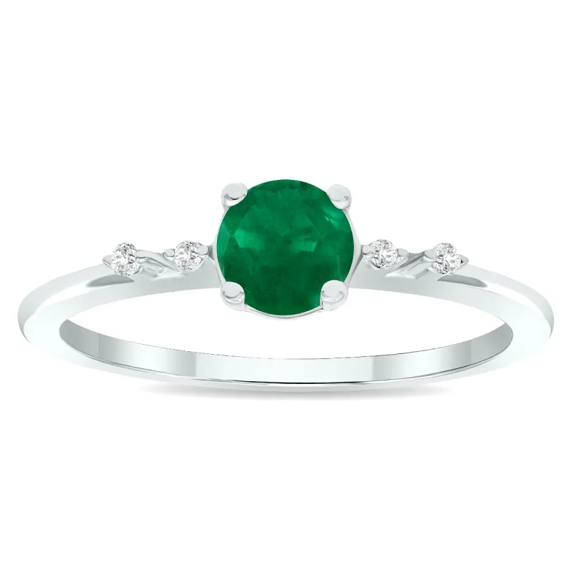 Women's Emerald and Diamond Sparkle Ring in 10K White Gold sold by Zulily