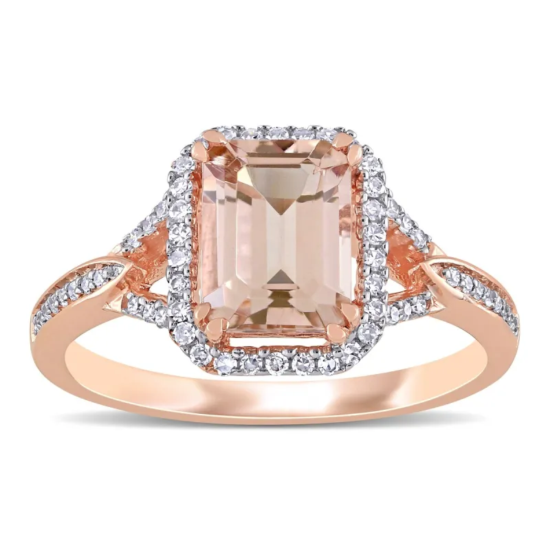 Miadora 14k Rose Gold Morganite and 1/5ct TDW Diamond Split Shank Halo Cocktail Ring made by Zulily