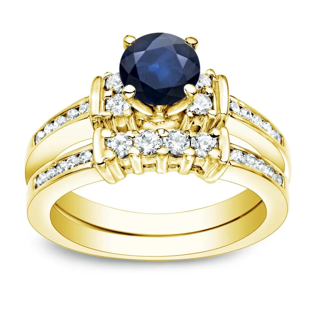 Auriya 14k Gold 3/5ct Blue Sapphire and 2/5ctw Diamond Engagement Ring Set sold by Zulily product image thumbnail 2