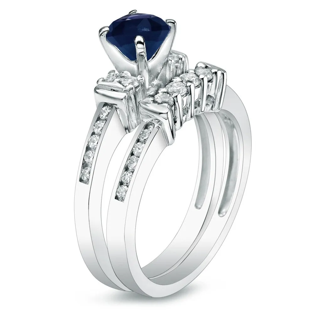 Auriya 14k Gold 3/5ct Blue Sapphire and 2/5ctw Diamond Engagement Ring Set sold by Zulily product image thumbnail 4