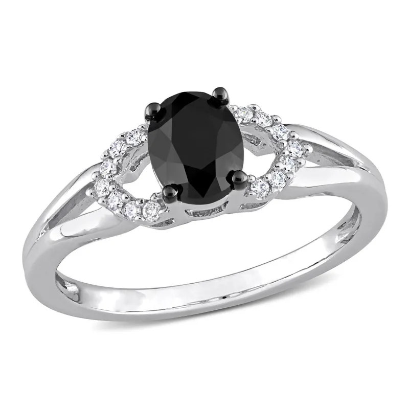 Miadora 1ct TDW Oval-cut Black and White Diamond Split Shank Engagement Ring in 14k White Gold sold by Zulily