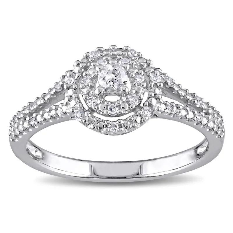 Miadora Sterling Silver 1/5ct TDW Diamond Double Halo Engagement Ring sold by Zulily