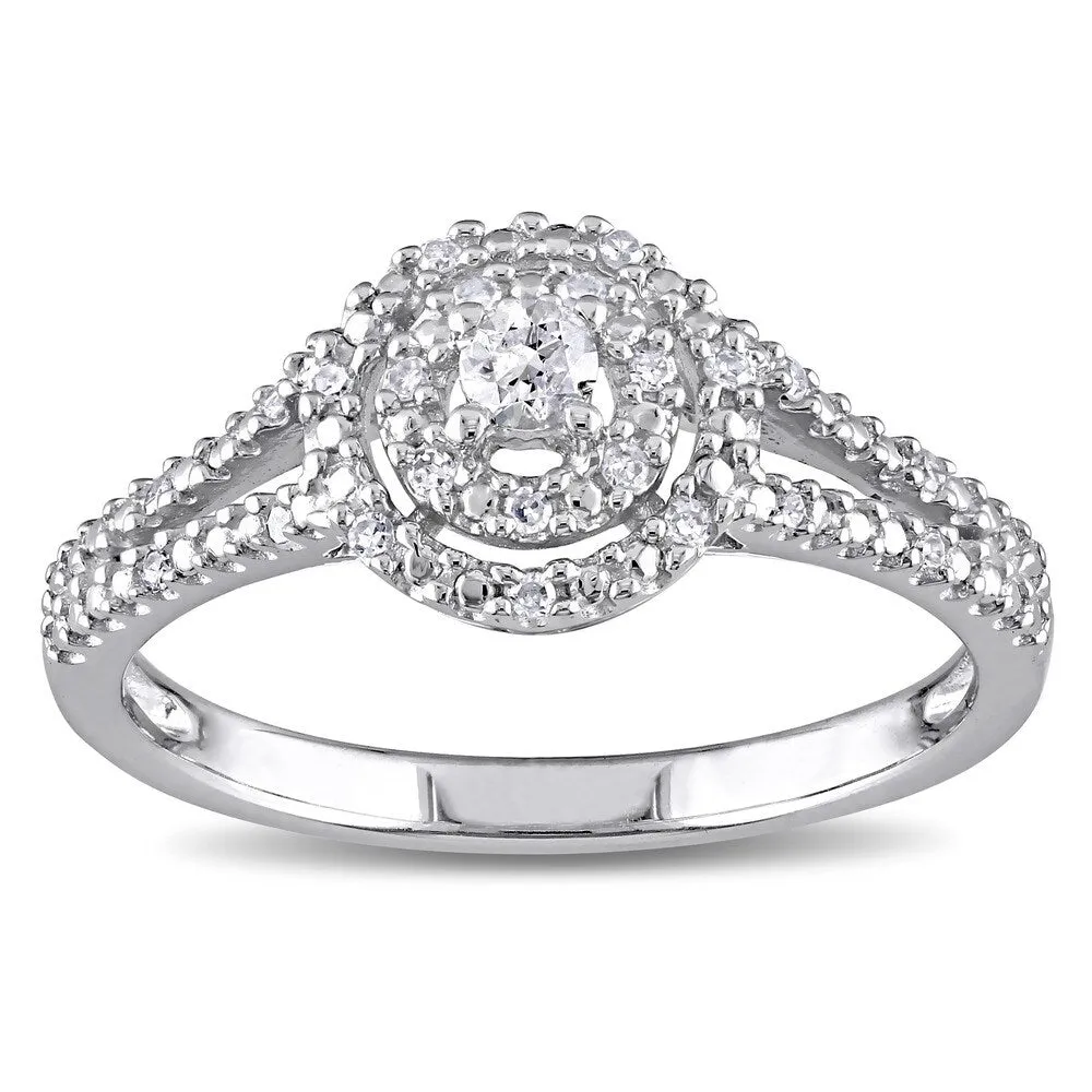 Miadora Sterling Silver 1/5ct TDW Diamond Double Halo Engagement Ring sold by Zulily