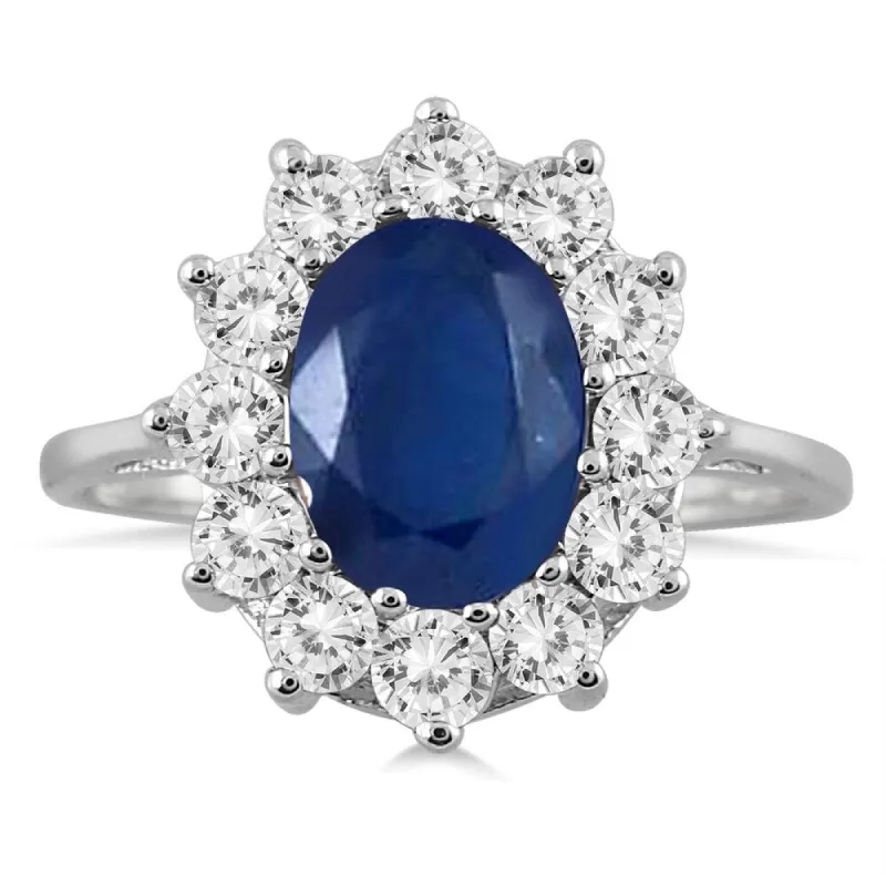1 Carat Diamond and Sapphire Ring in 14K White Gold made by Zulily