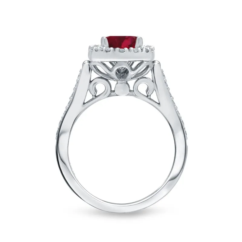 Auriya 1/3ct Red Ruby and 3/4ctw Halo Diamond Engagement Ring Set 14kt Gold sold by Zulily