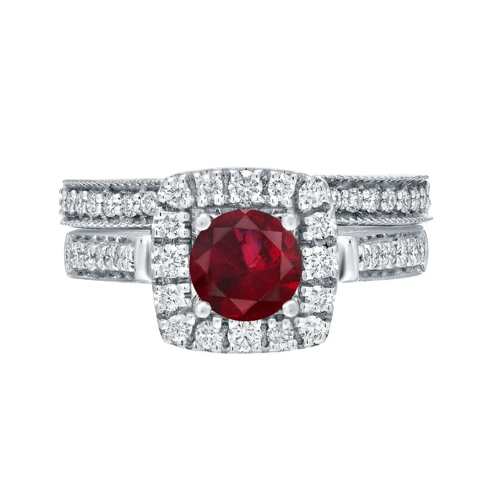 Auriya 1/3ct Red Ruby and 3/4ctw Halo Diamond Engagement Ring Set 14kt Gold sold by Zulily product image thumbnail 2
