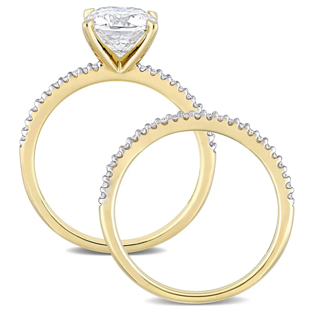 Miadora 2ct DEW Cushion-Cut Moissanite and 1/4ct TDW Diamond Bridal Ring Set in 14k Yellow Gold sold by Zulily product image thumbnail 4