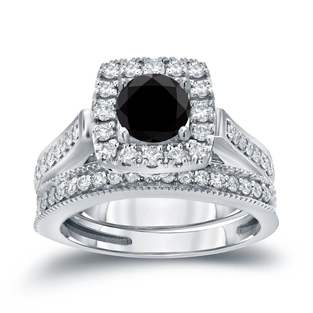 Auriya Vintage 1ctw Round Halo Black Diamond Engagement Ring Set 14k Gold sold by Zulily