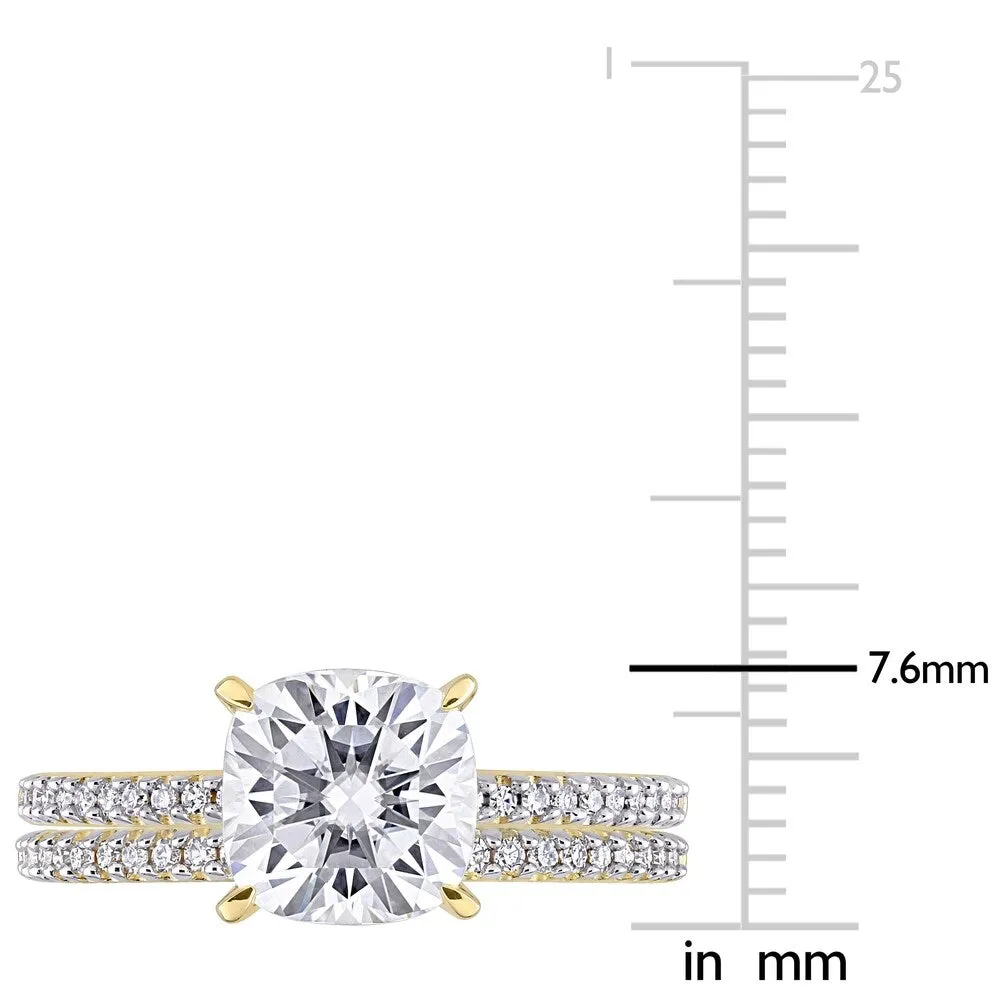 Miadora 2ct DEW Cushion-Cut Moissanite and 1/4ct TDW Diamond Bridal Ring Set in 14k Yellow Gold sold by Zulily product image thumbnail 5