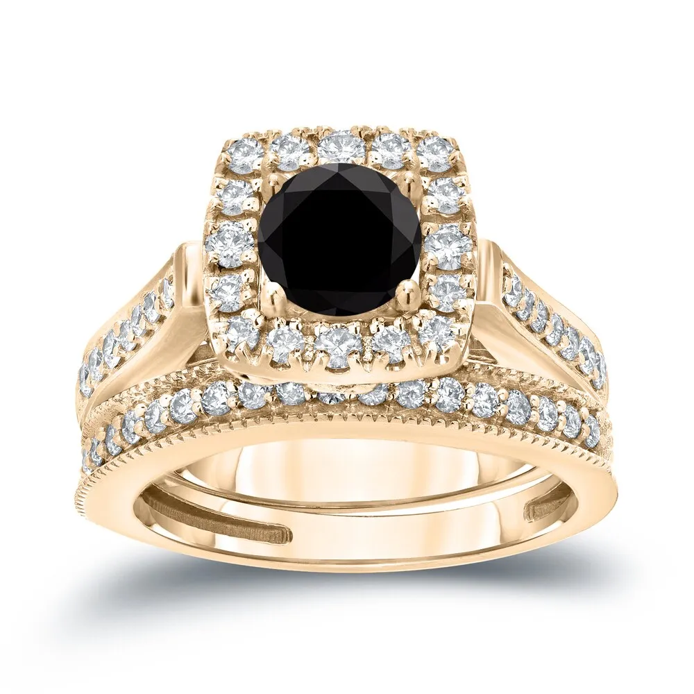 Auriya Vintage 1ctw Round Halo Black Diamond Engagement Ring Set 14k Gold sold by Zulily product image thumbnail 2