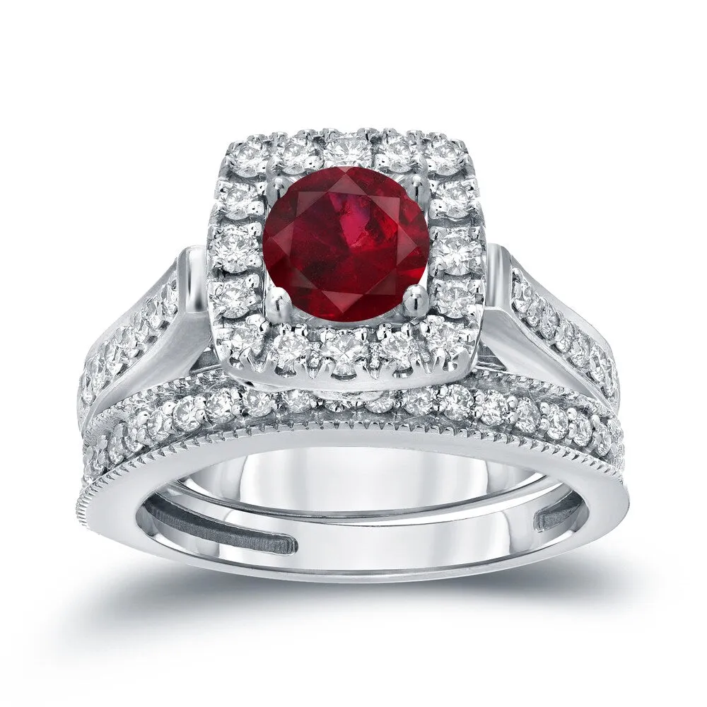 Auriya 1/3ct Red Ruby and 3/4ctw Halo Diamond Engagement Ring Set 14kt Gold sold by Zulily product image thumbnail 4