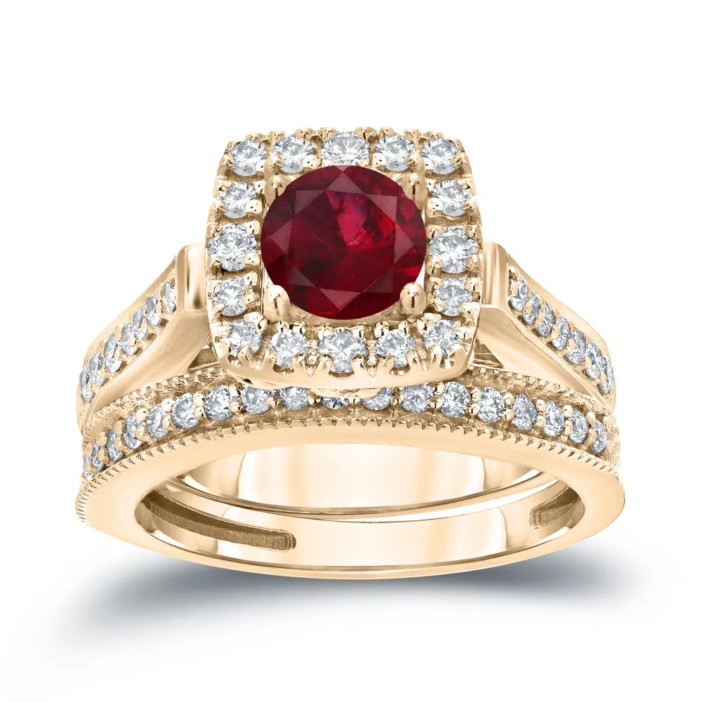 Auriya 1/3ct Red Ruby and 3/4ctw Halo Diamond Engagement Ring Set 14kt Gold sold by Zulily product image thumbnail 5