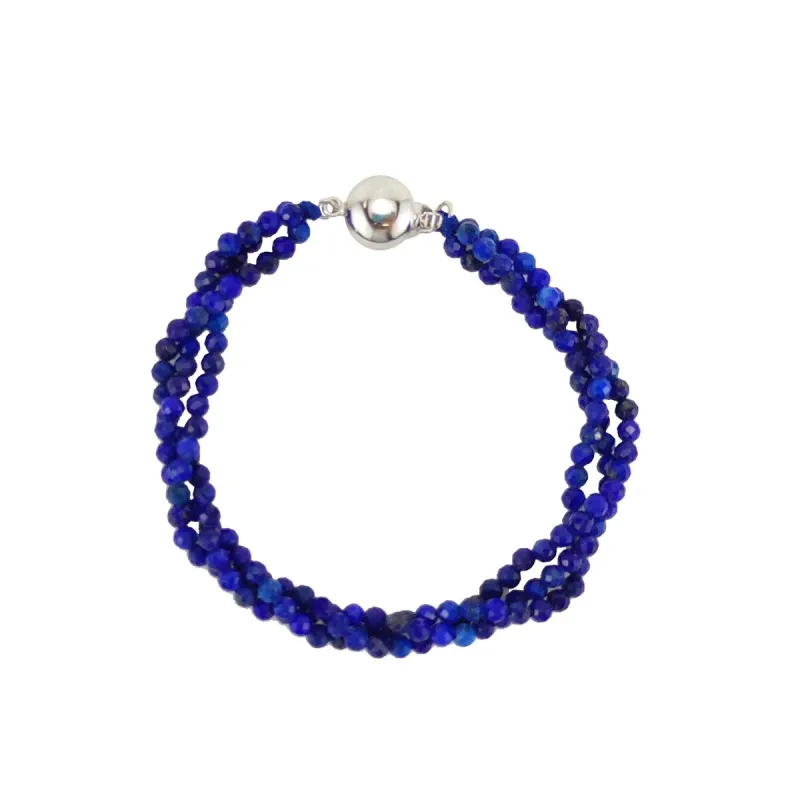 Sterling Silver with Lapis Lazuli Three Row Beaded Bracelet-7.25" sold by Zulily