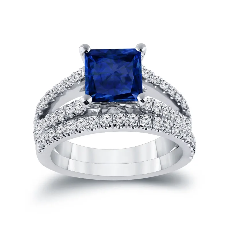 Auriya 2ctw Princess-cut Blue Sapphire and Diamond Engagement Ring 3/4ctw 14k Gold sold by Zulily