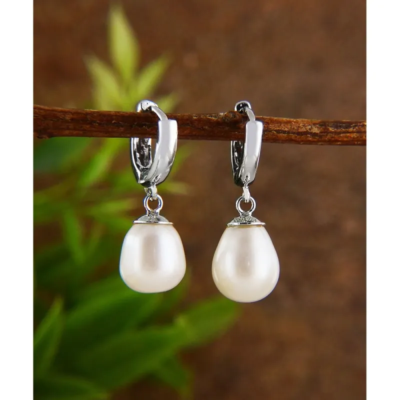 Vera & Co. Sterling Silver Huggie Earring with Freshwater Pearl Drop - White sold by Zulily
