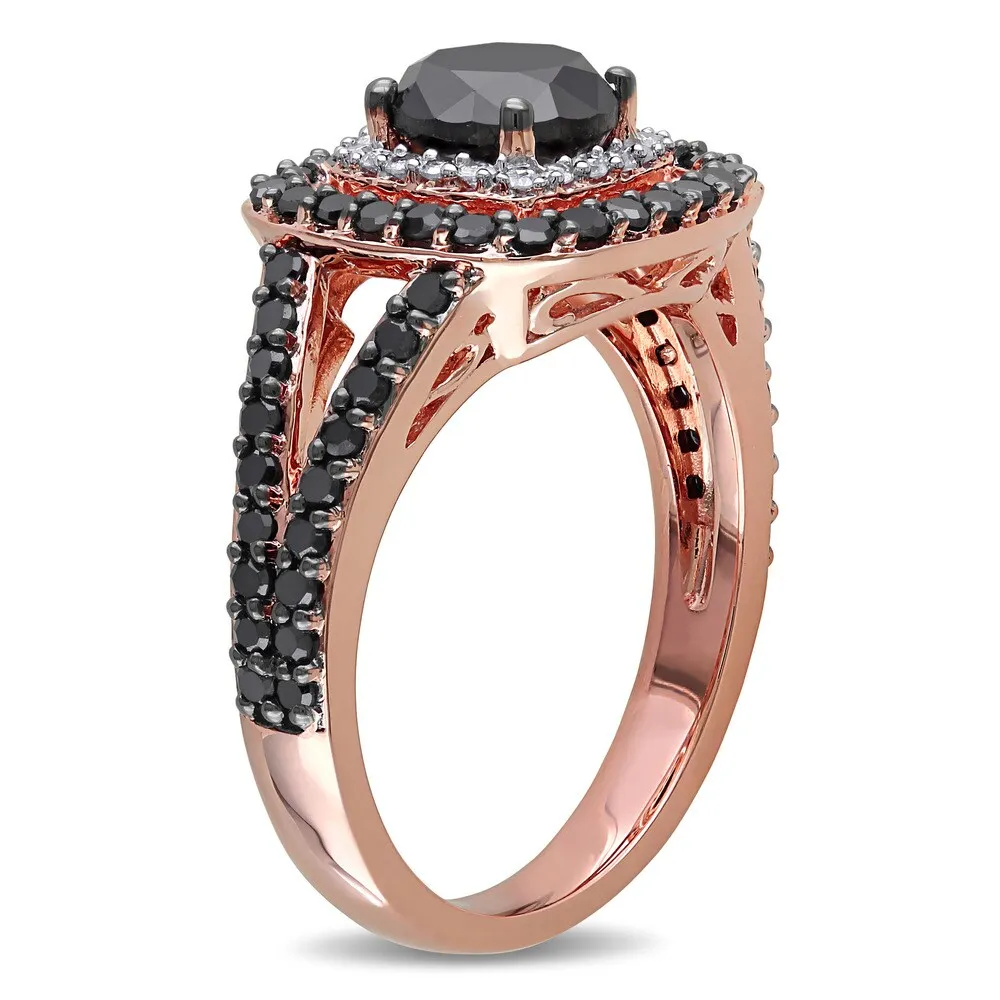 Miadora 14k Rose Gold 2ct TDW Black and White Diamond Double Halo Ring sold by Zulily product image thumbnail 2