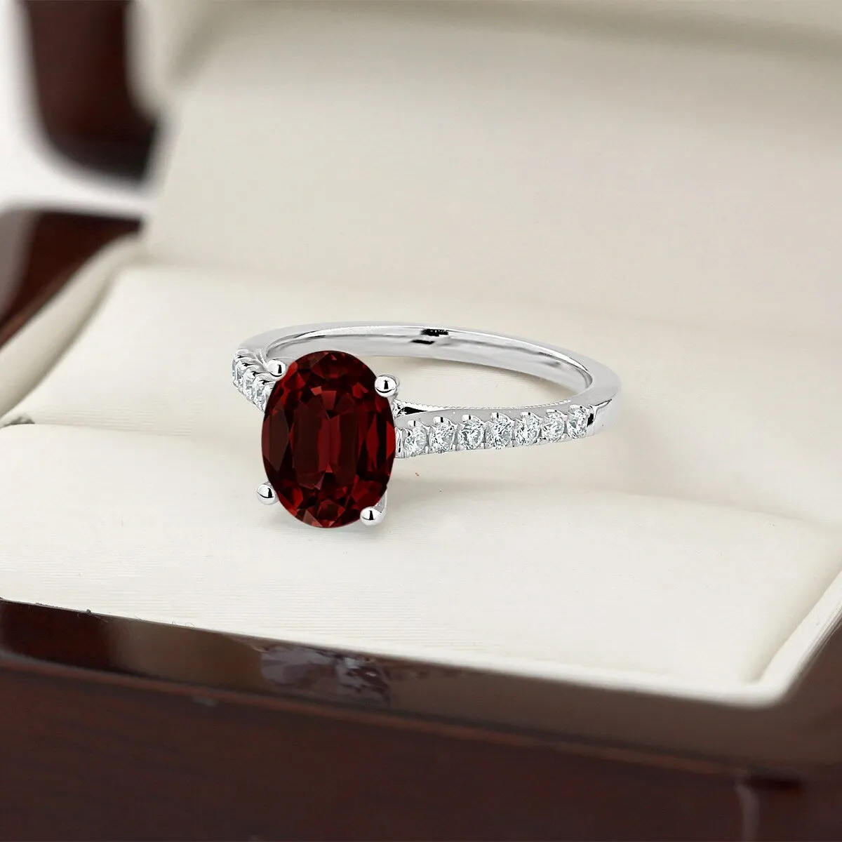 Auriya 1 1/2ct Fancy Oval Garnet and Diamond Engagement Ring 1/4ctw 14k Gold sold by Zulily