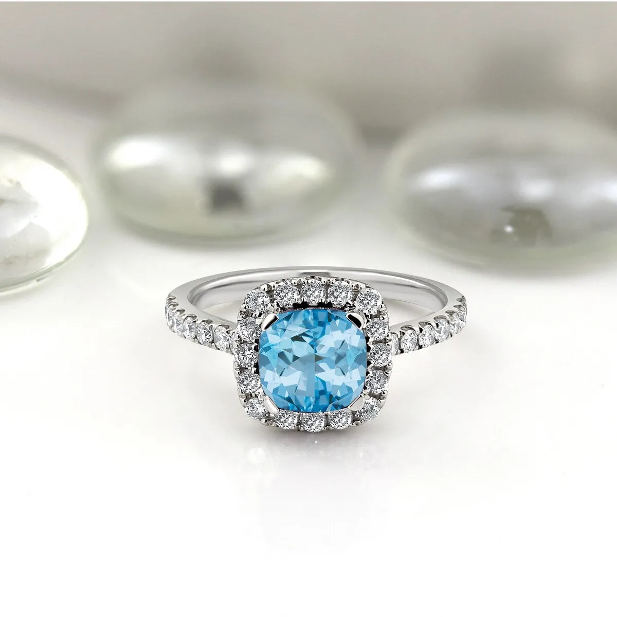 Auriya 1 3/8ct Cushion-cut Sky Blue Topaz and Halo Diamond Engagement Ring 1/2cttw 14k Gold sold by Zulily product image thumbnail 2