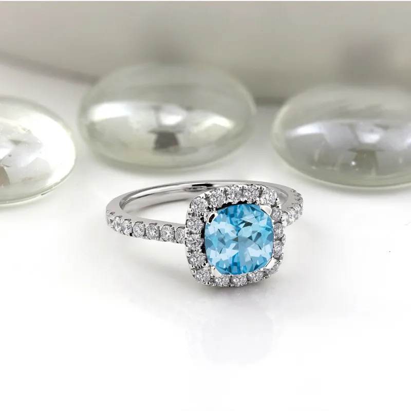 Auriya 1 3/8ct Cushion-cut Sky Blue Topaz and Halo Diamond Engagement Ring 1/2cttw 14k Gold sold by Zulily
