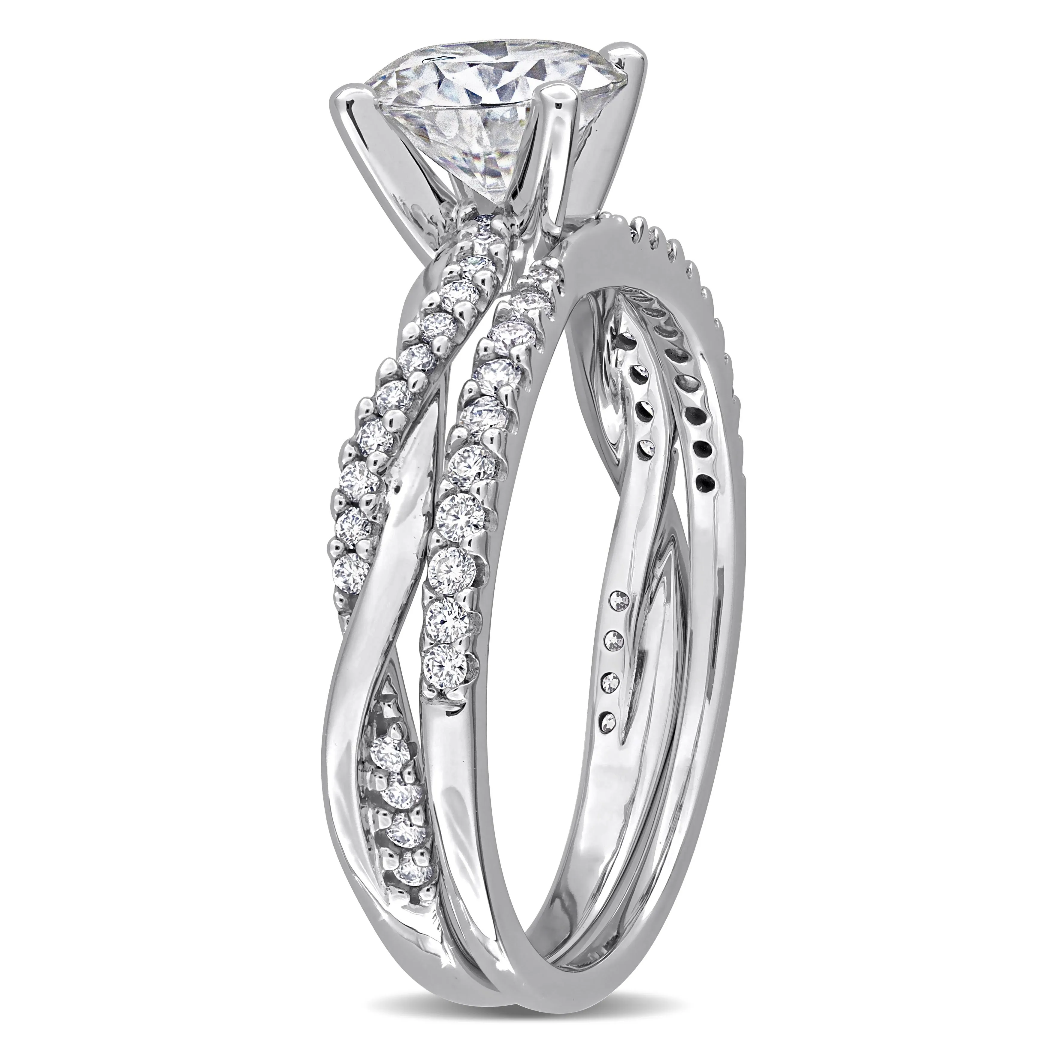 Miadora 1 1/2ct DEW Created Moissanite Crossover Engagement Ring in 10k White Gold sold by Zulily product image thumbnail 2
