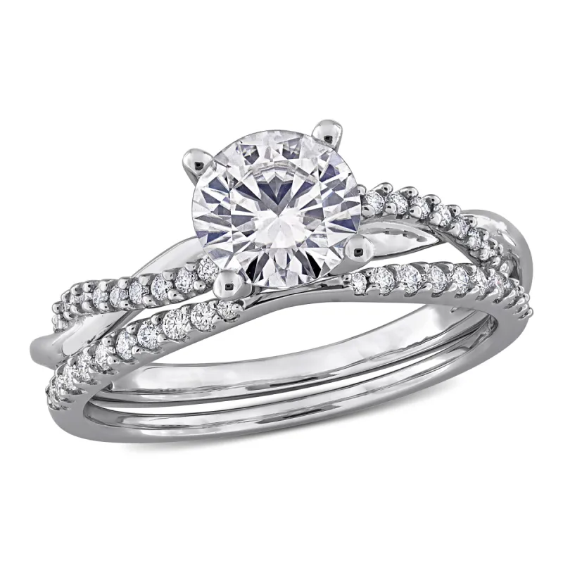 Miadora 1 1/2ct DEW Created Moissanite Crossover Engagement Ring in 10k White Gold sold by Zulily
